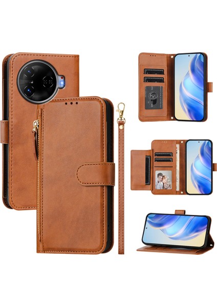 Tecno Camon 30 Pro 5g Için Flip Kılıf Koruma Yumuşak Pu Deri Fermuarlı Cüzdan Kılıfı Kart Tutucu ile (Yurt Dışından)