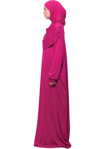 Pratik Tek Parça Pamuklu Yarasa Kollu Tak Çıkar Başörtülü Organik Tesettür Namaz Elbisesi-Fuşya fırsatları