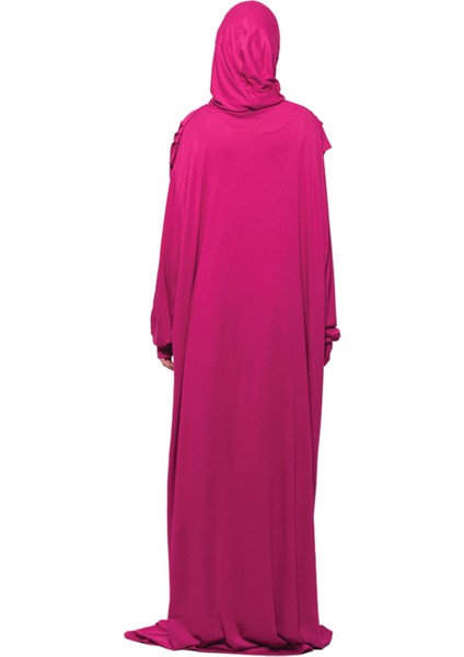 Pratik Tek Parça Pamuklu Yarasa Kollu Tak Çıkar Başörtülü Organik Tesettür Namaz Elbisesi-Fuşya indirimleri