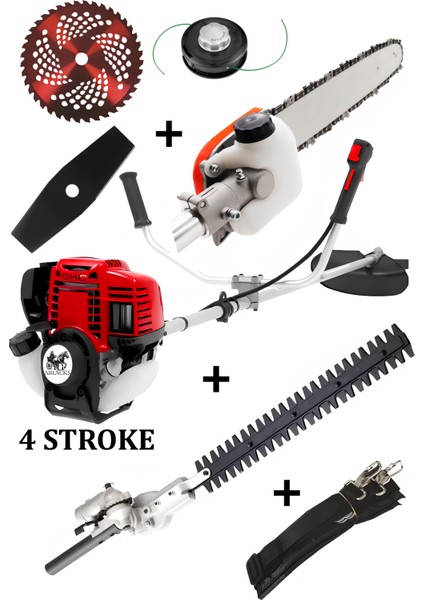 4 Zamanlı Profesyonel Yan Tırpan + Çit Kesme + Dal Budama Aparatı