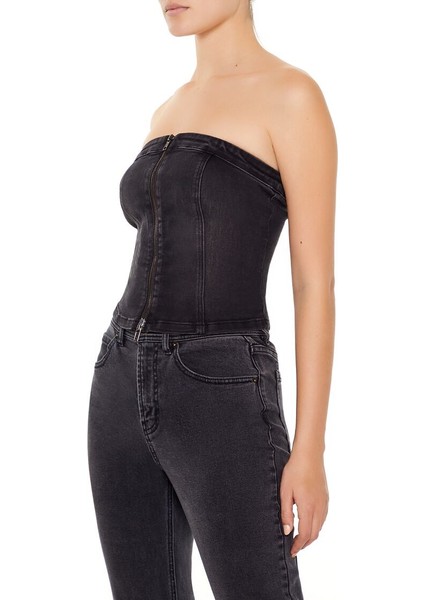 Denim Straplez Yaka Büstiyer
