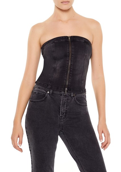 Denim Straplez Yaka Büstiyer