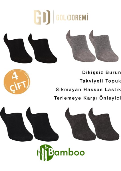4280 Erkek Sneakers Görünmez 4 Çift Siyah-Gri-Lacivert-Füme Çorap