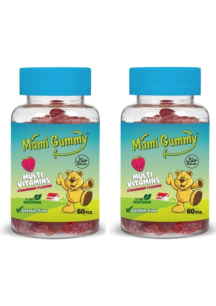 Kids Gummies Multivitamin 60 Adet Çiğnenebilir Gummy Jel Çilek Aromalı - 2 Adet