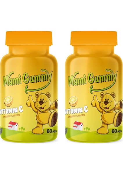 Kids Gummies C Vitamini Içeren 60 Adet Çiğnenebilir Gummy Jel Portakal Aromalı - 2 Adet