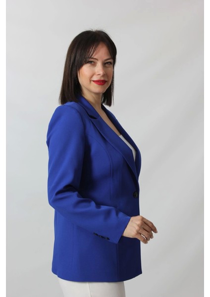 1904 Sax Fermuarlı Cep Aksesuarlı Kadın Büyük Beden Blazer Ceket modelleri