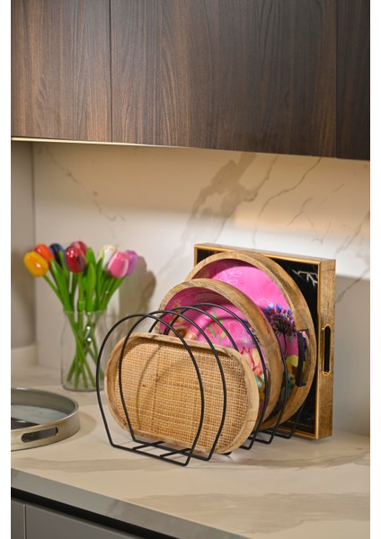 Siyah 6 Bölmeli Tepsi Düzenleyici Raf, Tezgah Üstü Organizer - Metal Paslanmaz