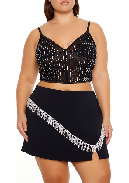 Plus Size Transparan Taşlı Bluz fiyatları