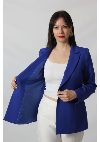 1904 Sax Fermuarlı Cep Aksesuarlı Kadın Büyük Beden Blazer Ceket