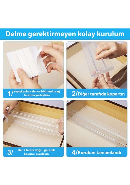 3 Adet Akrilik Şeffaf Teleskopik Ayarlanabilir Çekmece Bölücü Düzenleyici Organizer