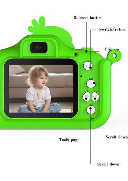 2.0 Inç Çift Lensli Çocuk Dijital Kamera Karikatür Papağan Tasarımı Tf Kartsız 1080P Hd Video Kaydedici-Yeşil (Yurt Dışından)