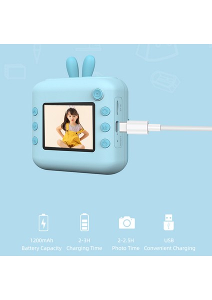 A23 2.4 Inç Ekran Mini Çocuk Hd Dijital Kamera 32G Tf Kart + Kart Okuyucu ile Taşınabilir Anında Fotoğraf Baskı Makinesi-Mavi (Yurt Dışından)