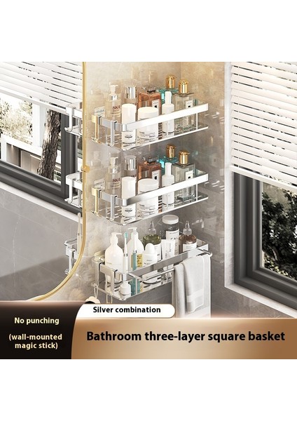 Alüminyum Alaşımlı Banyo Rafı Banyo Tuvalet Tuvalet Depolama Rafı Delme Olmadan Duvara Asılı Duvar (Yurt Dışından)