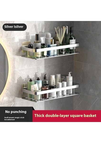Alüminyum Alaşımlı Banyo Rafı Banyo Tuvalet Tuvalet Depolama Rafı Delme Olmadan Duvara Asılı Duvar (Yurt Dışından)