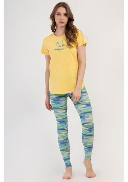 Kadın Kısa Kol Taytlı Sarı Pijama Takımı C4T6N3O804