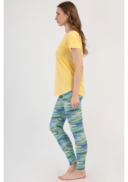 Kadın Kısa Kol Taytlı Sarı Pijama Takımı C4T6N3O804