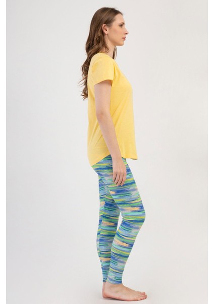 Kadın Kısa Kol Taytlı Sarı Pijama Takımı C4T6N3O804