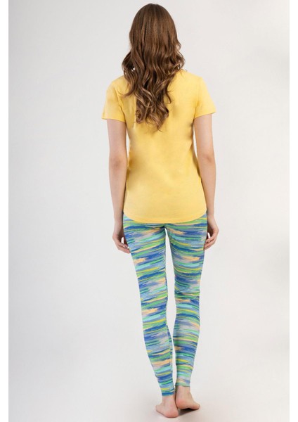 Kadın Kısa Kol Taytlı Sarı Pijama Takımı C4T6N3O804