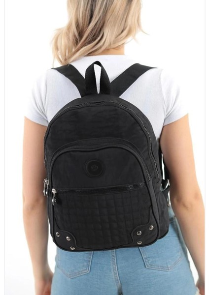 Krinkıl Kumaş Kadın Sırt Çantası Siyah