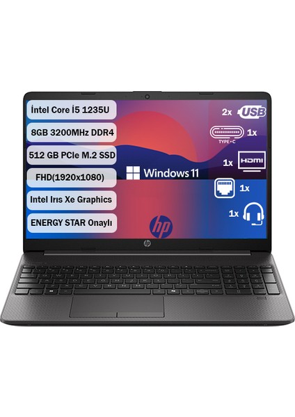 250 Intel Core I5 1235U 8gb 512GB SSD Windows 11 Home 15.6'' Taşınabilir Bilgisayar 9Y6U8AT+85