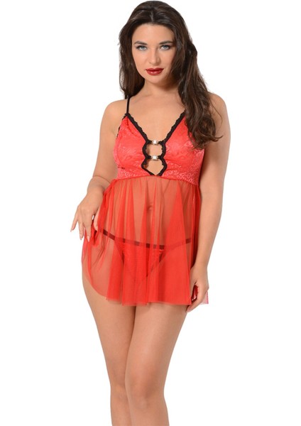 Kırmızı Şifon Gecelik - 659 - Beden S/m Bstmy