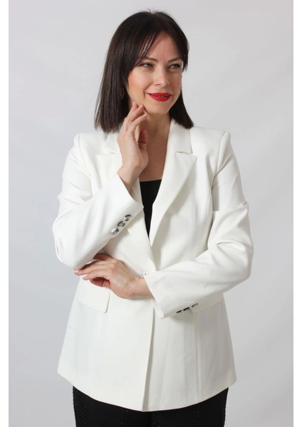 1905 Beyaz Kadın Büyük Beden Blazer Ceket