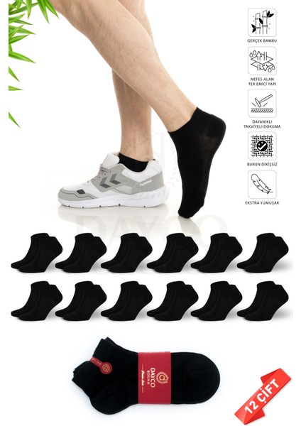 Premium Siyah Renk Erkek Bambu Patik Çorap 12LI Set - 41-45 - 10500-DZ12-SYH