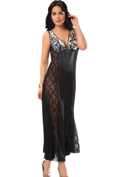 Siyah Dantelli Saten Gecelik - 085 - Beden S/m Bstmy