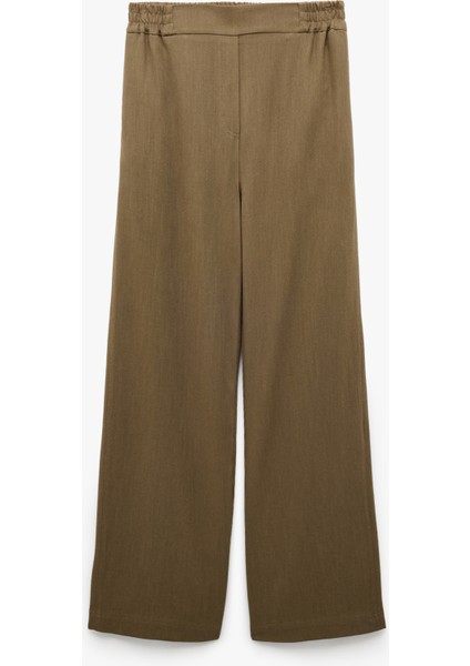 Lastikli Standart Bel Astarlı Viskon Cepli Geniş Paça Pantolon