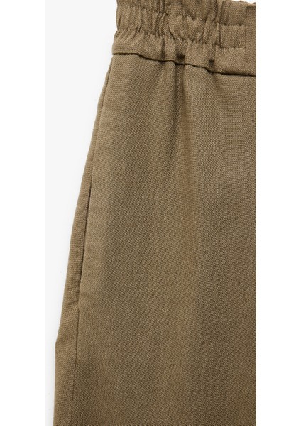 Lastikli Standart Bel Astarlı Viskon Cepli Geniş Paça Pantolon