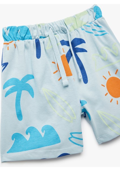 Pamuklu Cep Detaylı Beli Bağcıklı Baskılı Şort modelleri