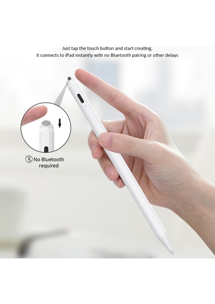 P6P Şarj Edilebilir Dokunmatik Ekran Avuç Içi Reddedici Aktif Kalem (Ce Sertifikalı) iPad Pro/ipad Air/ipad Mini/ipad (2018 ve Sonrası) Için (Yurt Dışından)