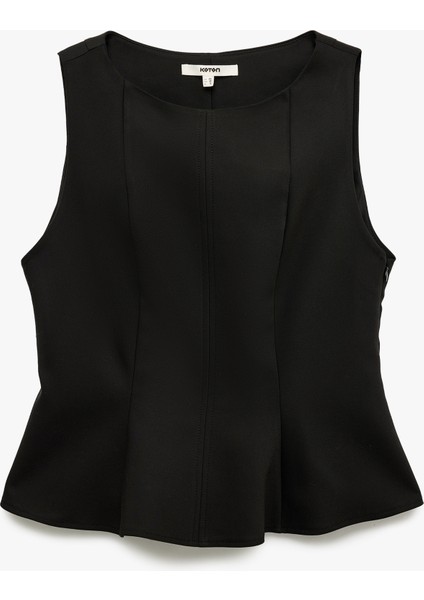 Dikiş Detaylı Kolsuz Bisiklet Yaka Peplum Bluz