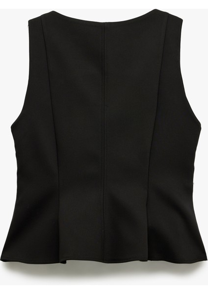 Dikiş Detaylı Kolsuz Bisiklet Yaka Peplum Bluz fiyatları
