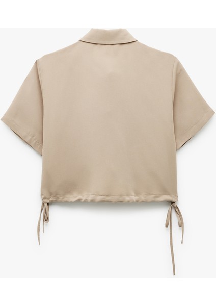 Klasik Yaka Modal Kumaş Kısa Kollu Yanları Bağcıklı Crop Gömlek fiyatları