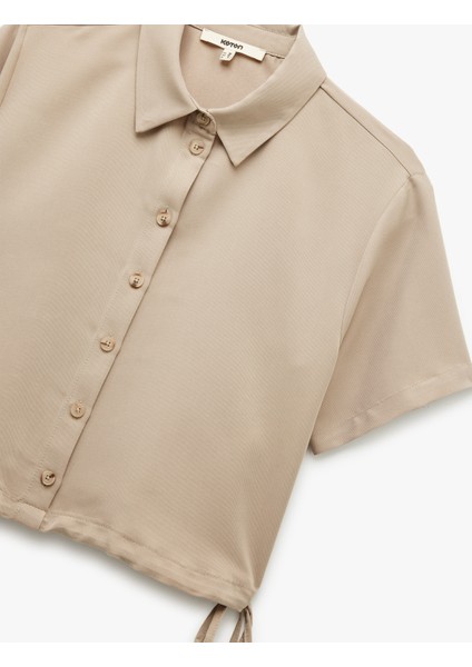 Klasik Yaka Modal Kumaş Kısa Kollu Yanları Bağcıklı Crop Gömlek modelleri