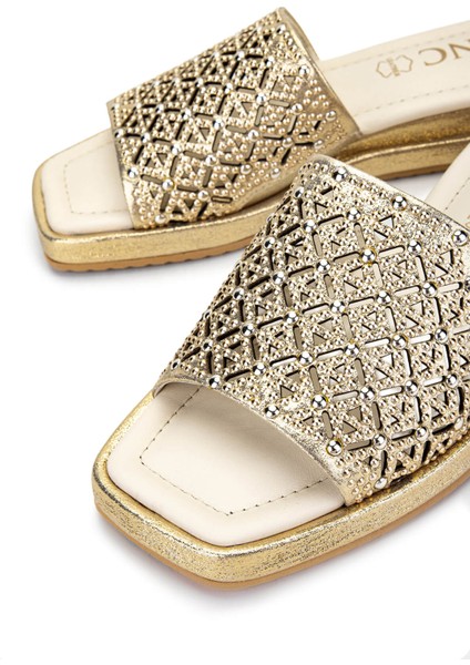 Kadın Hakiki Deri Gold Topuklu Terlik 1043 659 Bn Trlk Y25 Lıght Gold
