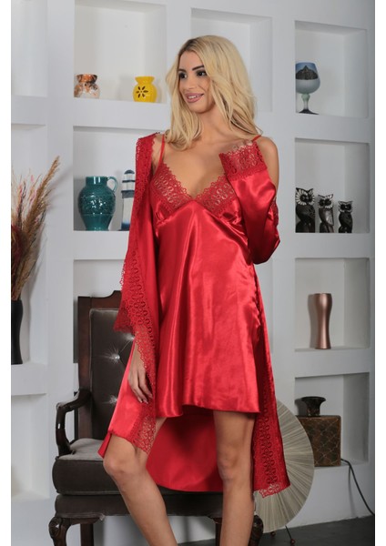 Kırmızı Saten Gecelik - 1703 - Beden L/xl Bstmy