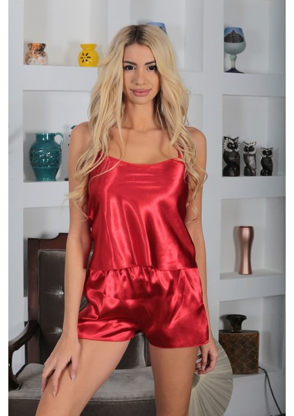 Kırmızı Saten Gecelik - 1703 - Beden L/xl Bstmy