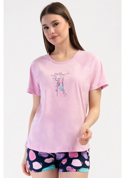 Kadın Kısa Kol Pembe Şortlu Pijama Takım C1T5N2O804
