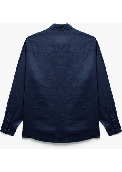 Uzun Kollu Regular Fit Düğmeli Yaka Klasik Keten Gömlek fiyatları
