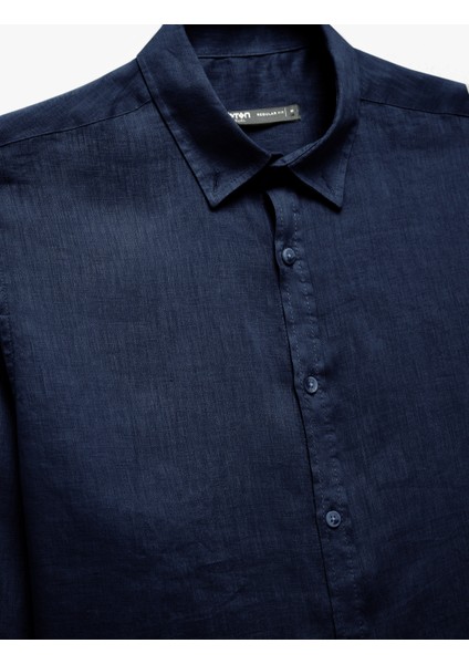 Uzun Kollu Regular Fit Düğmeli Yaka Klasik Keten Gömlek modelleri