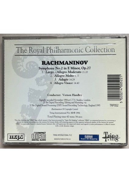 Rachmaninov Symphony No.2 In E Minor OP.27CD (Orjnal Dönem Baskı Cd)