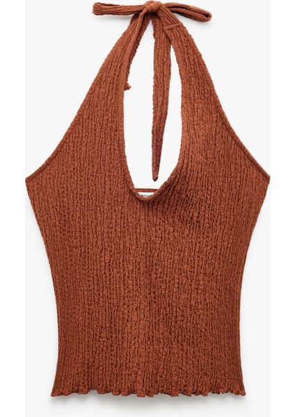 Bürümcük Kumaş Slim Fit Sırt Dekolteli Halter Yaka Üst