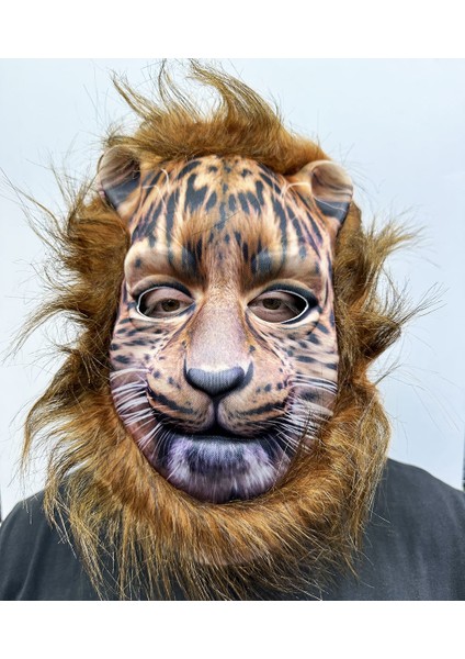 Kahverengi Yeleli Saçlı Peluş Aslan Maskesi Mega Peluş 7 No