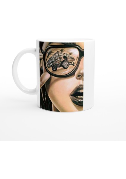 Retro Gözlükte Yansıyan Lowrider Araba Kupa Bardak