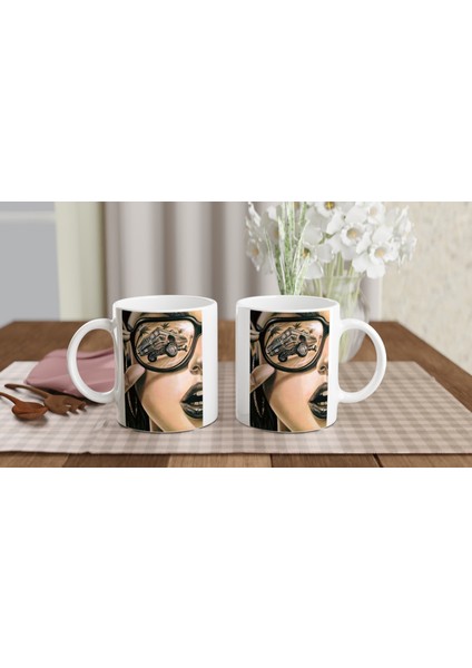 Retro Gözlükte Yansıyan Lowrider Araba Kupa Bardak indirimleri