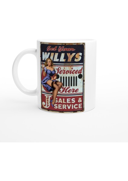 Willys Jeep Pin-Up Servis Temalı Retro Kupa