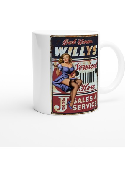 Willys Jeep Pin-Up Servis Temalı Retro Kupa