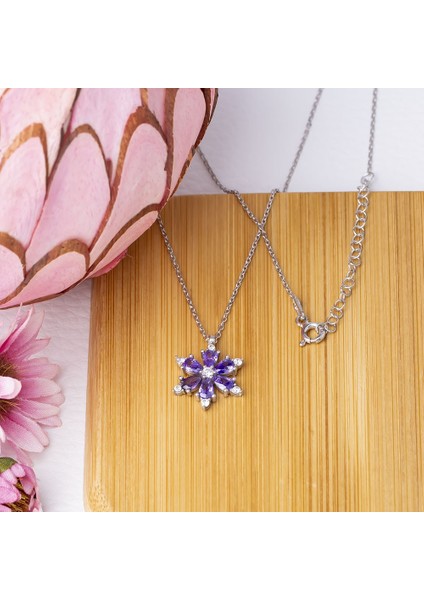 Mor Zirkon Taşlı Lotus Çiçeği Model 925 Ayar Gümüş Kadın Kolye fiyatları